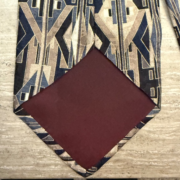 Zylos George Machado 100% Silk Tie Print Abstract Tan and Black Extra Long 63" - Picture 11 of 12